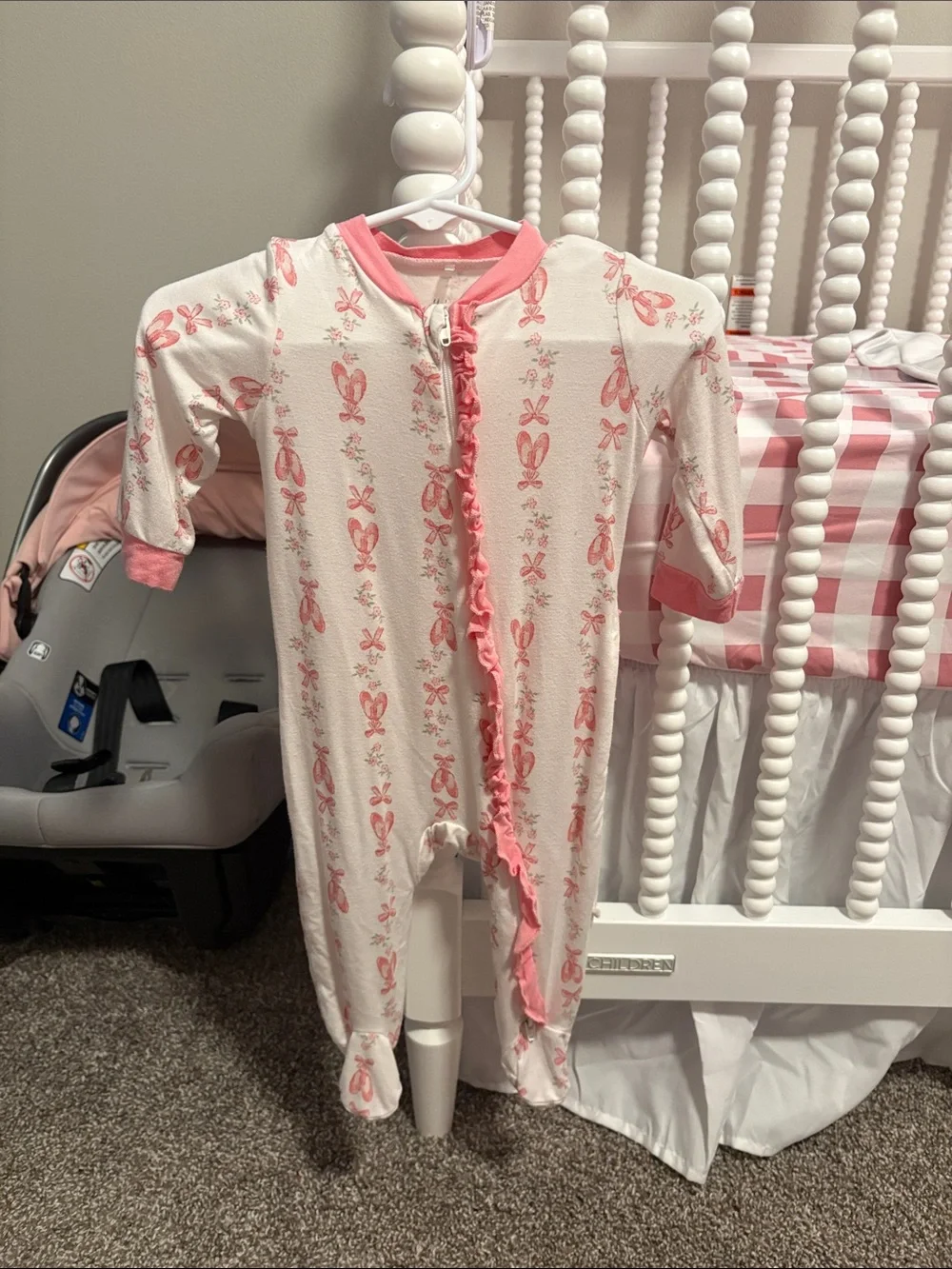 Milkberry Bamboo Pink Bow and Ballet Shoe Print Baby Footed Pajamas
